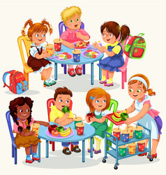 Classmates having lunch in dining room Royalty Free Vector