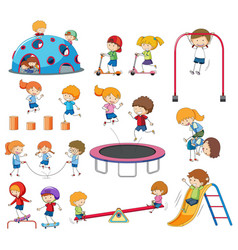 Simple kids doodles playing on play equipment Vector Image