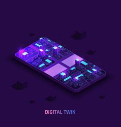 Digital twin technology isometric background Vector Image