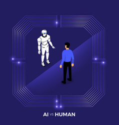 Human vs robot flat isometric concept Royalty Free Vector