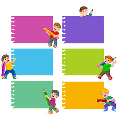 Collection blank board with children Royalty Free Vector