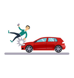 Cartoon man hitting his finger while driving Vector Image