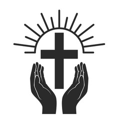 Hands with shining holy cross design element Vector Image