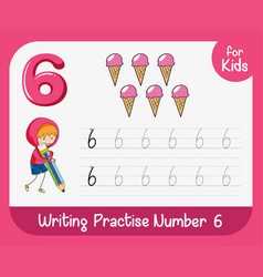 Number six tracing worksheets royalty free vector image