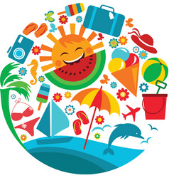 Sun with template of summer icons Royalty Free Vector Image