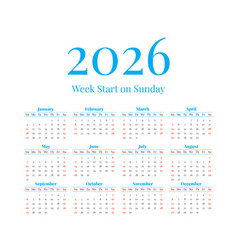 Simple 2026 year calendar Royalty Free Vector Image