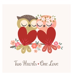 Two cute cartoon owls on mushrooms Royalty Free Vector Image