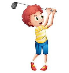 An Asian boy playing golf Royalty Free Vector Image