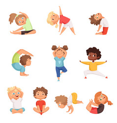 Children in yoga poses cartoon fitness kids in Vector Image