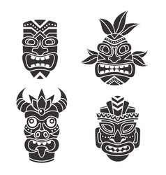 Black and white tiki masks with leafes monstera Vector Image