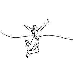 Continuous one line drawing happy jumping girl Vector Image