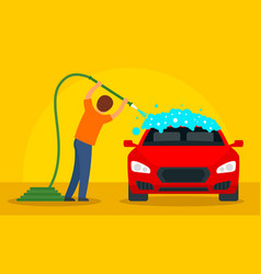 Guy wash car interior concept background flat Vector Image