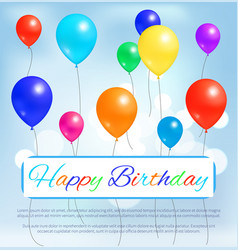 Colorful flying balloons and happy birthday text Vector Image