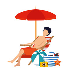 Young Man With Swimsuit Seated In Beach Chair Vector Image