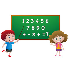 Students counting numbers on the board in class Vector Image