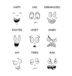 Face expressions with names for comic book Vector Image