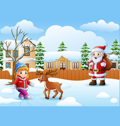 Santa and deer holding blank sign Royalty Free Vector Image