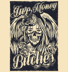 Chicano Tattoo Vintage Monochrome Poster Vector Image Chicano Tattoo Vintage Monochrome Poster Vector Image