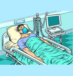 Isometric man lies with ventilator medical Vector Image