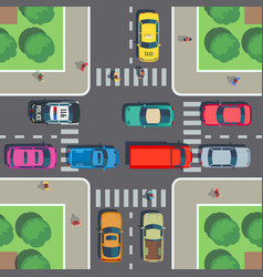 Cartoon city crossroads with traffic lights Vector Image