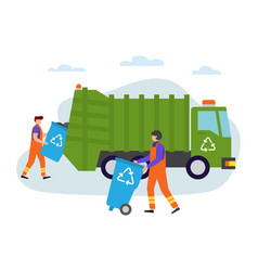 Garbage collection service man in a uniform takes Vector Image