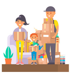 Happy family move into a new house flat Royalty Free Vector