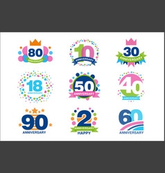 Anniversary birthdays festive signs set ubilee vector