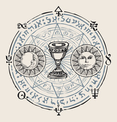 Banner with grail and esoteric and masonic symbols