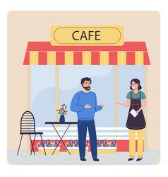 Cafe building facade customer man talking Vector Image