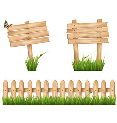 Background with a wooden fence with grass flowers Vector Image