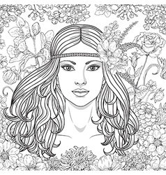 Girl flowers outline Royalty Free Vector Image