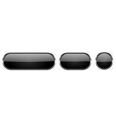 Black glass buttons with chrome frame 3d icons Vector Image