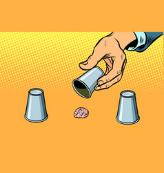 Shell game three thimbles and ball Royalty Free Vector Image