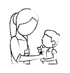 Sketch mother and son hugged Royalty Free Vector Image