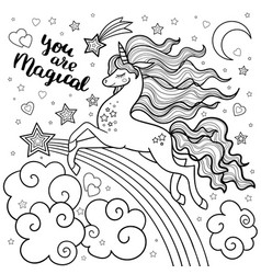 Cute little unicorn black and white Royalty Free Vector