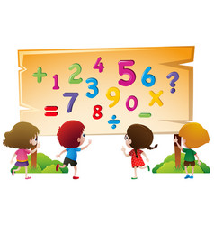 Children counting numbers one to four Royalty Free Vector