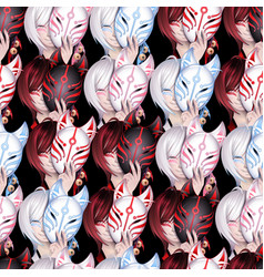 Japanese deamon fox pattern Royalty Free Vector Image