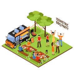 Barbecue isometric picnic table bbq steak camper Vector Image