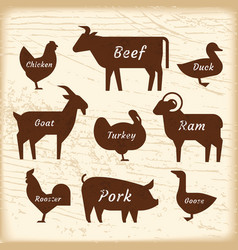 Meat cuts set diagrams for butcher shop scheme Vector Image