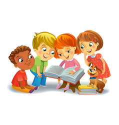 Cute children reading books Royalty Free Vector Image