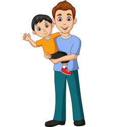 Cartoon happy family father holding son Royalty Free Vector