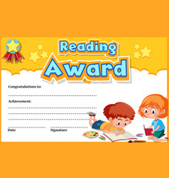 Certificate template for reading award with boy Vector Image