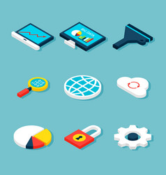 Big data analytics isometric objects Royalty Free Vector