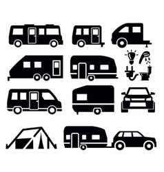 Black trailer icons set Royalty Free Vector Image