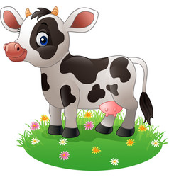 Cartoon cow standing on grass Royalty Free Vector Image