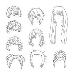 Hairstyle side view man and woman line Royalty Free Vector