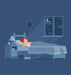 Cute young woman sleeping bedroom at night Vector Image