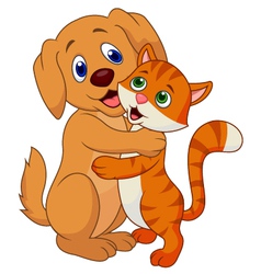 Happy cartoon little girl hugging her pet Vector Image