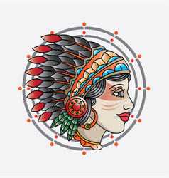 Indian girl head flash tattoo Royalty Free Vector Image