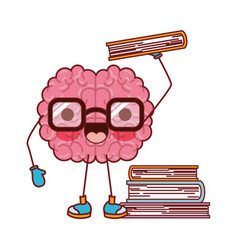 Brain Cartoon With Glasses And Book Royalty Free Vector